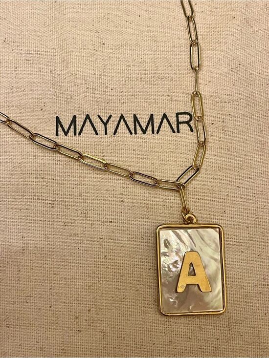 Mayamar Jewelry - ‘A’ Mother of Pearl Initial Paperclip Necklace